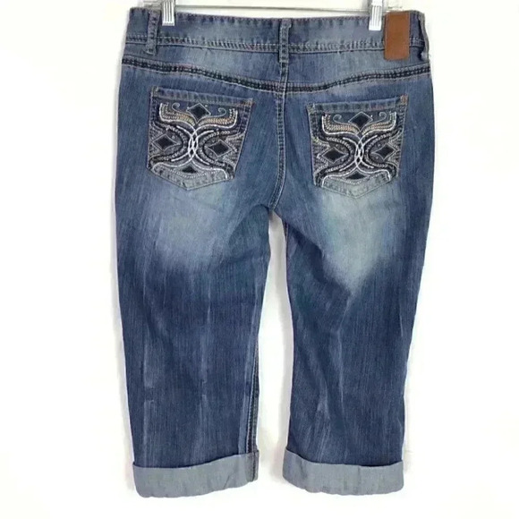 Vanity Dakota Cuff Women 28 Embellished Denim Jean Capris Low Rise Stretch Blue - Picture 6 of 8